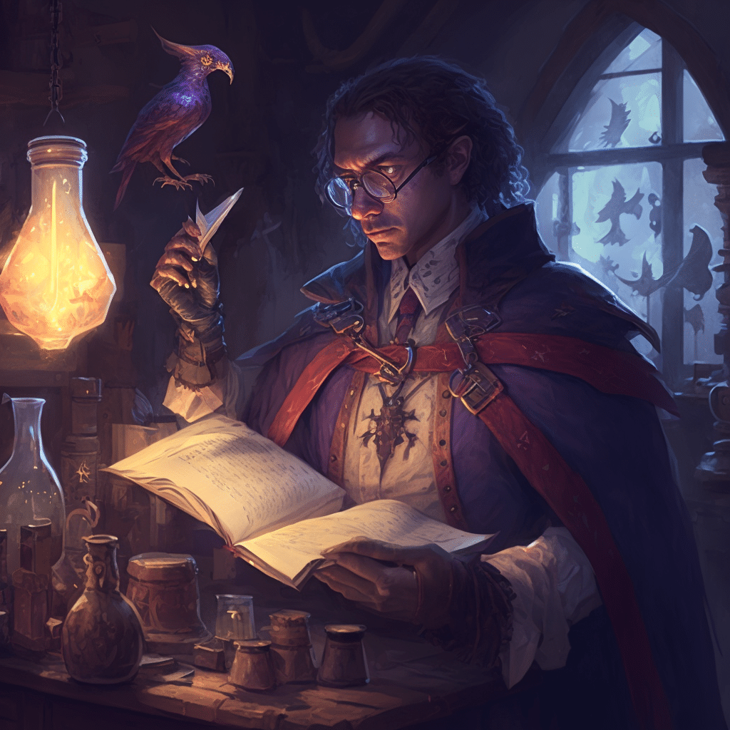 Young Wizard studying spells